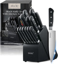 TIVOLI Knife Block Set, 15 PCS Kitchen Knife Set with Block & Sharpener Steel & Kitchen Scissor, High Carbon Stainless Steel Cutlery Knife Set, Ergonomic Wood Handle, Gifts For Cooks, Black