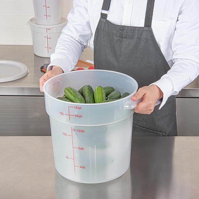 Restaurantware-Met Lux 18 Quart Food Storage Containers, 10 Translucent Storage Containers - Lids Sold Separately, Red Volume Markers, Dishwashable Containers, Side Handles, For Storing Foods