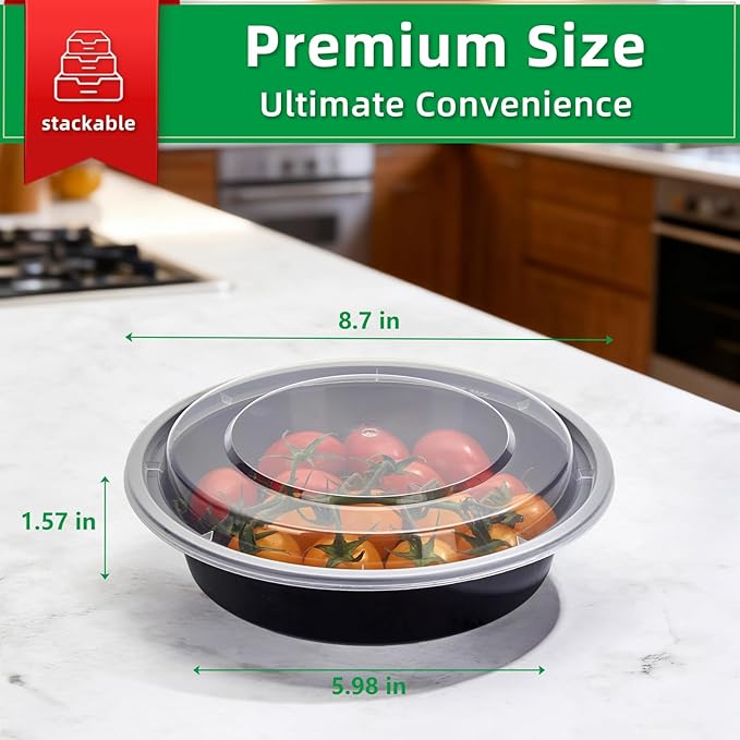 Meal Prep Containers Reusable 50 Pack-24 oz Food Storage Containers with Lids To Go Food Containers Takeout, Microwave Dishwasher Freezer Safe, Stackable, BPA Free, Plastic (Black)