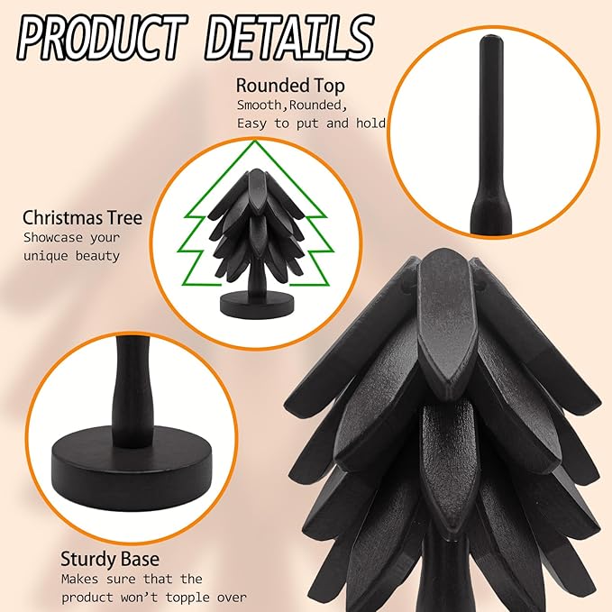 Wooden Trivets for Hot Dishes, Tree Shape Trivet Set, 4 Wooden Trivets + 1 Stand, Natural Foldable Kitchen Coasters, Stackable Christmas Tree Design, for Pans, Pot, Bowl, Teapot, Hot Pot Holder