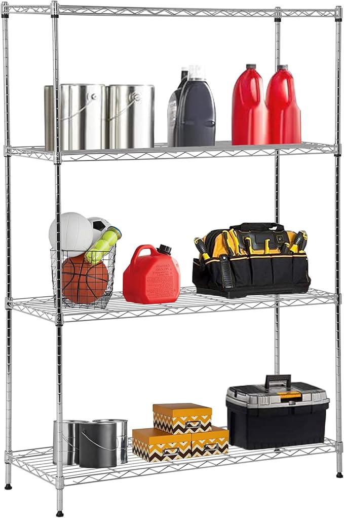 4-Shelf Storage Shelves Metal Shelving Unit NSF Garage Storage Rack Adjustable Wire Shelves Organizer for Kitchen Closet Basement, 800 LBS Capacity, 35.4" L x 13.3" W x 53.7" H, Chrome