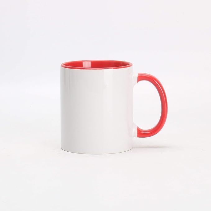 11oz White Ceramic Sublimation Coffee Mug With Solid Colors Inside and Handle(36, Red)