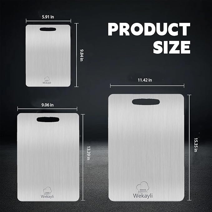 Stainless Steel Cutting Board, 3 PCS Cutting Boards for Kitchen, 304 Stainless Non Stick Chopping Cutting Board for Meat Fruit & Vegetable (15" x 11", 13"x 9", 10" x 6")