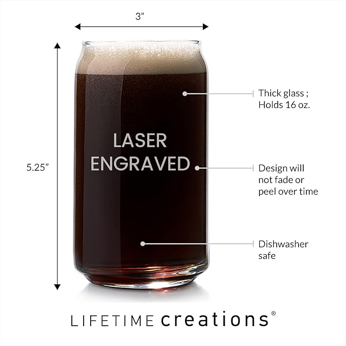 Lifetime Creations Engraved Personalized Monogrammed Beer Can Glass 16 oz - Can Shaped Cup with Initial and Name, Monogram Beer Lover Gift, Dishwasher Safe, Made in USA