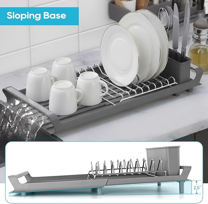 Small Expandable Dish Drying Rack – Compact & Space-Saving – No Spout, No Leaks – Durable, Rust Resistant & Easy to Clean – Ideal for Kitchens, Apartments & RVs – Extend 10.9 to 18.6 inches (Gray)