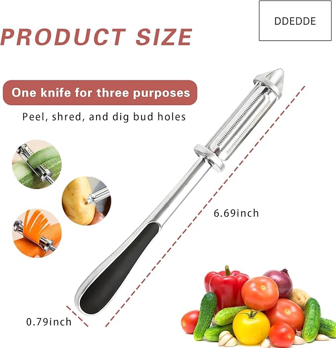 3-in-1 Multifunction Vegetable Peeler, Zinc Alloy Potato Peeler with Stainless Steel Blades, Serrated Peeler & Julienne Slicer, Comfort-Grip Handle for Fruits, Carrots, Cucumber, Kitchen Tools