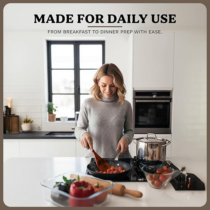 100% Natural Acacia Wooden Cooking Utensils Set - 07 Pcs Wooden Spurtle Set - Spurtles Kitchen Tools As Seen On TV Paddle - Safe for Nonstick Cookware - Stirs Like a Spoon, Flips Like A Spatul
