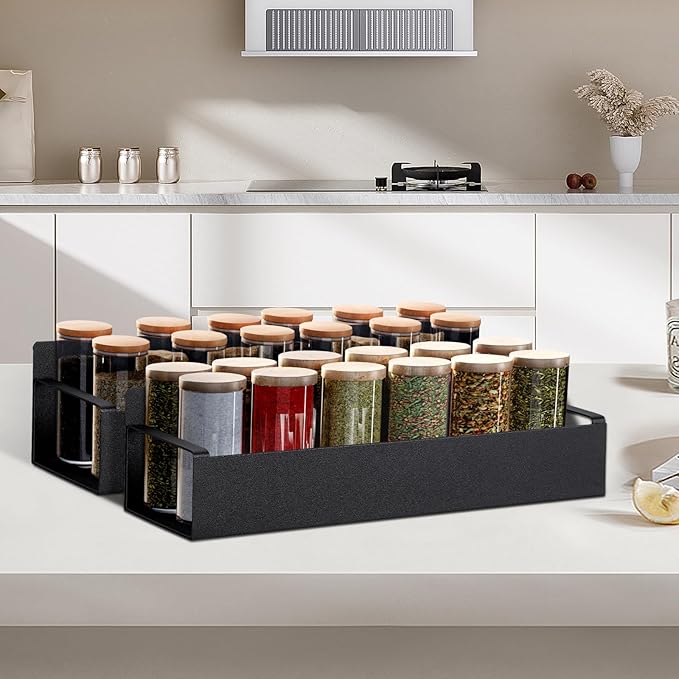 Homaxy Magnetic Spice Rack for Refrigerator，Fridge Organizer for Kitchen Organization and Storage, 4 Pack (Black) Metal Shelf with 8 Moveable Hooks