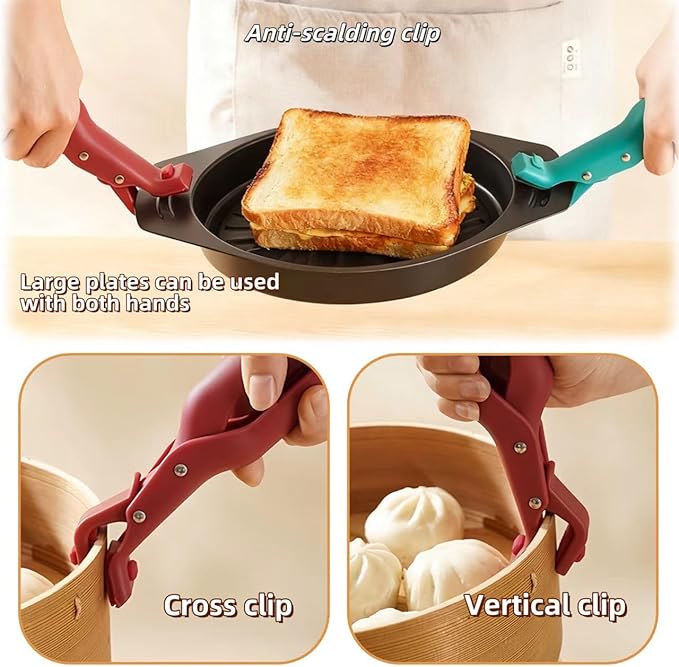 2-Pack Heat-Resistant Silicone Hot Plate Gripper Tongs – Anti-Scald Bowl Clip & Plate Gripper – Non-Slip Kitchen Tongs for Hot Plates, Bowls, Pots & Microwave Dishes