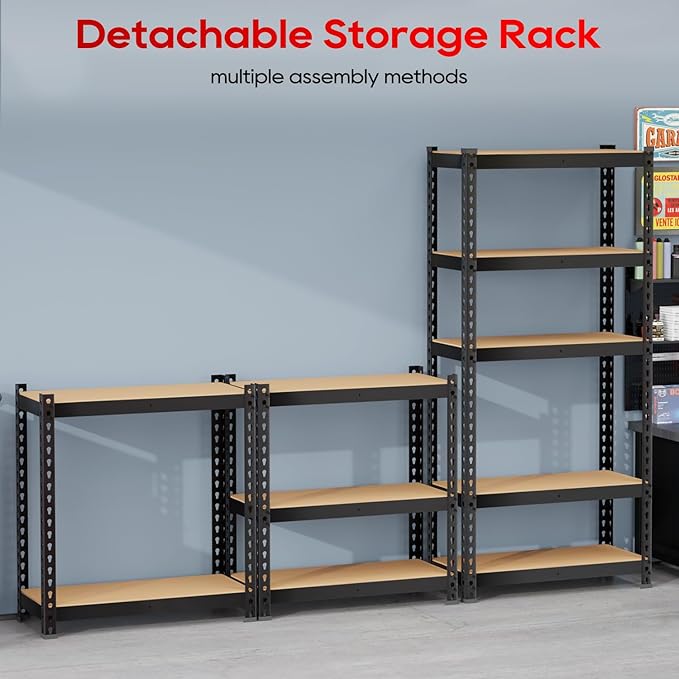 Storage Shelves 5 Tier Garage Shelving Heavy Duty Storage Rack, Adjustable Metal Shelving Unit, Garage Shelves for Basement Warehouse Pantry, 1930LBS, 72" H x 35.4" W x 15.7" D, Black