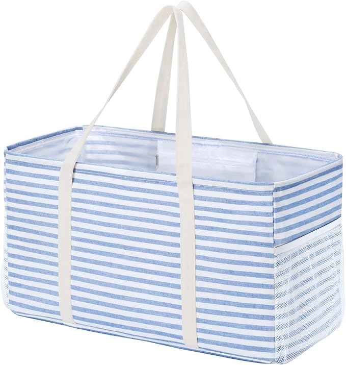Lifewit Extra Large Tote Bag, Reusable Grocery Bags with Metal Wire Frame and Handles, Standing Utility Foldable Shopping Bags for Storage, Picnics, Beach, Pool, Laundry, Car, Camping, 1 Pack, Blue