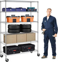 6-Shelf Storage Shelves Wire Shelving Unit with Wheels, 6000lbs Heavy Duty Metal Garage Shelving Storage Rack Adjustable NSF Shelf for Commercial Rolling Utility，(48"x18"x76", Chrome)