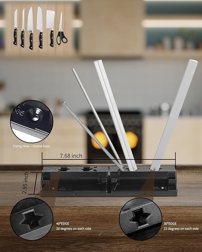 Tri-Angle Knife Sharpener, Portable 2-Stage Sharpening System with Premium Alumina Ceramic Stones for Quick Sharpening, Polishing, Honing Pocket, Kitchen & Outdoor Knives, Scissors, Blades