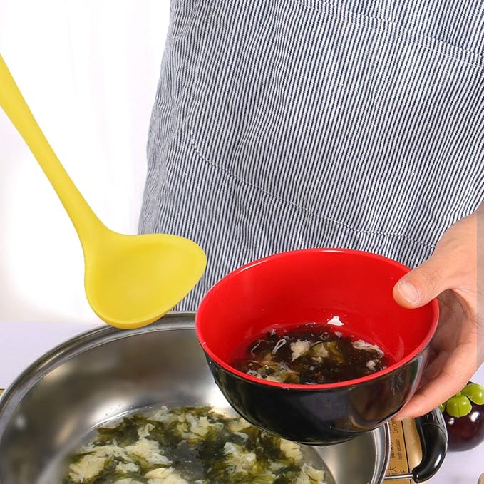 uxcell Silicone Soup Ladle Spoon 8.5 Inch Heat Resistant to 450°F One Piece Design Restaurant Kitchen Cooking Utensil for Serving Soup Yellow