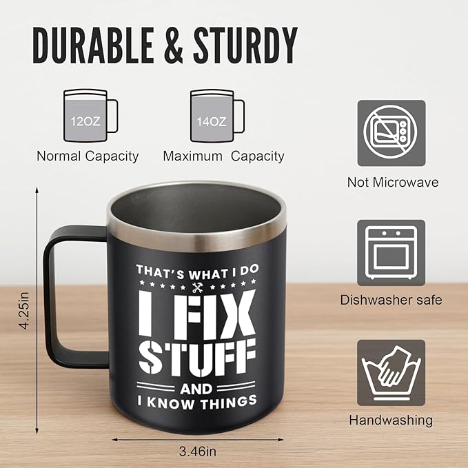 NOWWISH Christmas Gifts for Men, Dad Coffee Mug, Fun Birthday Cups for Dad Husband Grandpa from Daughter Son, 14oz Black
