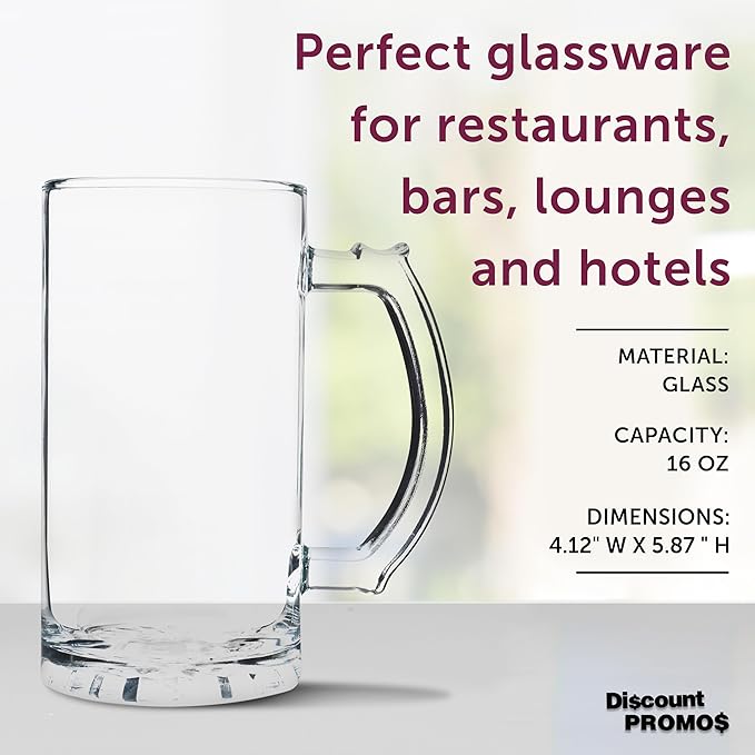 DISCOUNT PROMOS Glass Beer Mug 16 oz. Set of 10, Bulk Pack - Great for Wedding Favors, Groomsmen Gifts, Birthday Gifts - Clear Bottom Color