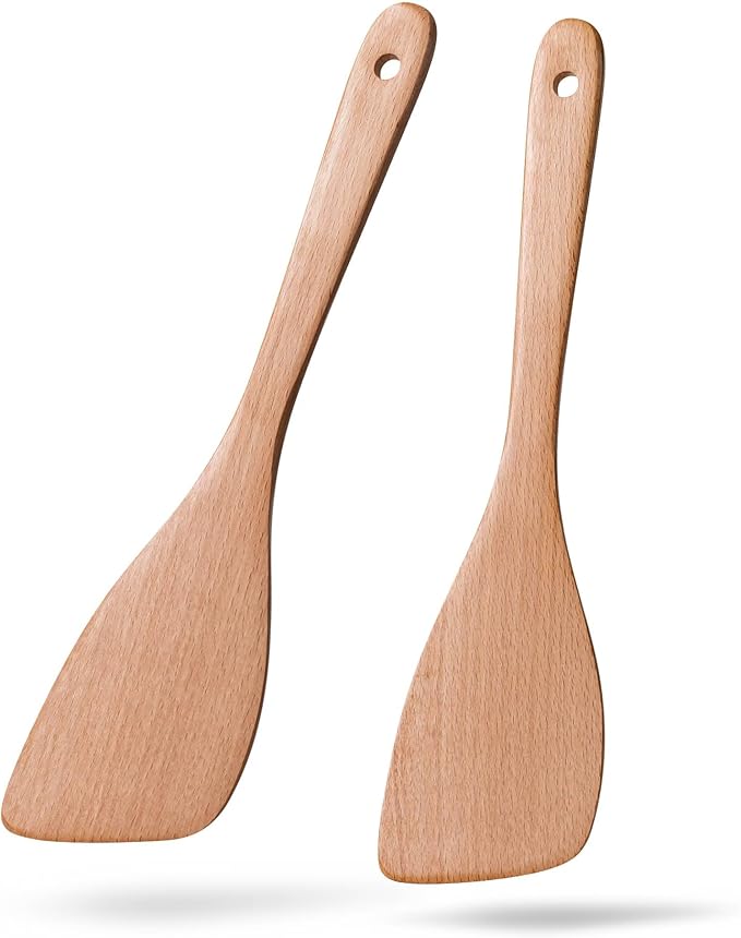 2PCS Wooden Spatulas for Cooking,12.8inch Coated Beech Wood Turners for Frying,Non-Scratch Wood Bevel Spurtle for Pan & Wok,Wooden Cooking Utensils for Non Stick Cookware,Long Handle Scraper