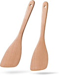 2PCS Wooden Spatulas for Cooking,12.8inch Coated Beech Wood Turners for Frying,Non-Scratch Wood Bevel Spurtle for Pan & Wok,Wooden Cooking Utensils for Non Stick Cookware,Long Handle Scraper