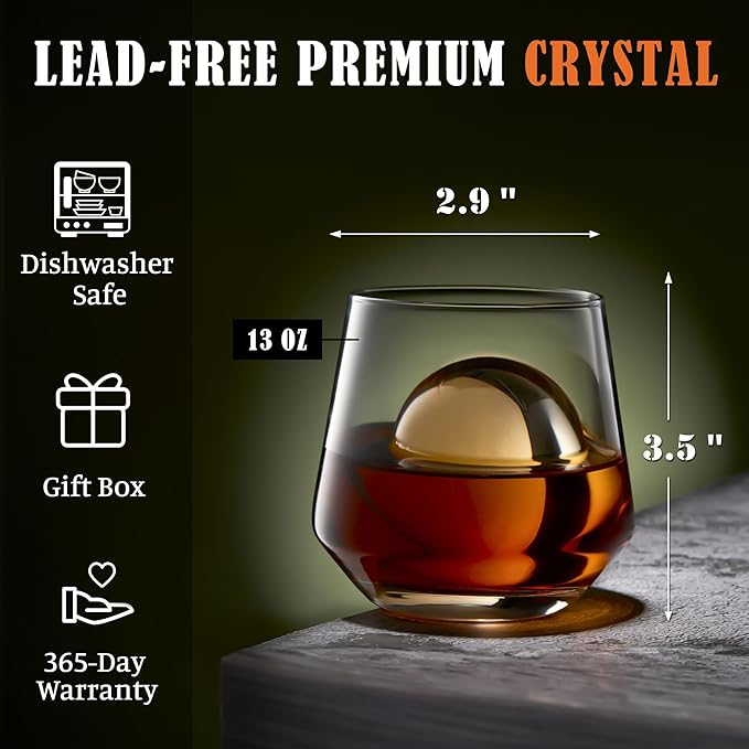 JBHO Premium Whiskey Glasses for Men - Set of 6-12 Oz Scotch Glasses - Old Fashioned Non-Lead Crystal Glass - Gift-Box Idea for Scotch Lovers/Glassware for Bourbon/Rum glasses/Bar Cocktail Glasses