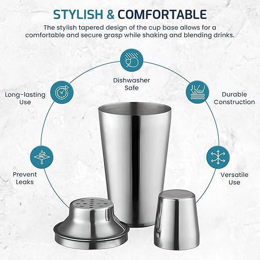 OCS Parts 3-Piece Stainless Steel Cocktail Shaker | 16-Ounce | Makes Perfect Mixed Drinks, Cocktails, and Coffees