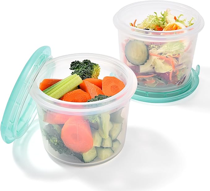 U-Taste 2 Cup Silicone Food Container: Meal Prep Kitchen Storage with Airtight Lid, Freezer & Microwave Safe, Lunch Box with Date Marking Circle, Clear Stackable for Portion Control (2-PC, Aqua Sky)
