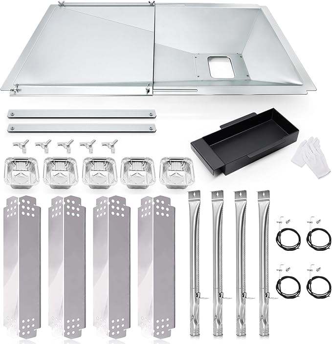 Hiorucet Grill Drip Pan Replacement Parts for Nexgrill 4 Burner 720-0830X, Adjustable Grease Tray with Catch Pan, Heat Plates Flame Tamer, Burner and Igniters for Nexgrill 720-0830X Replacement Parts.
