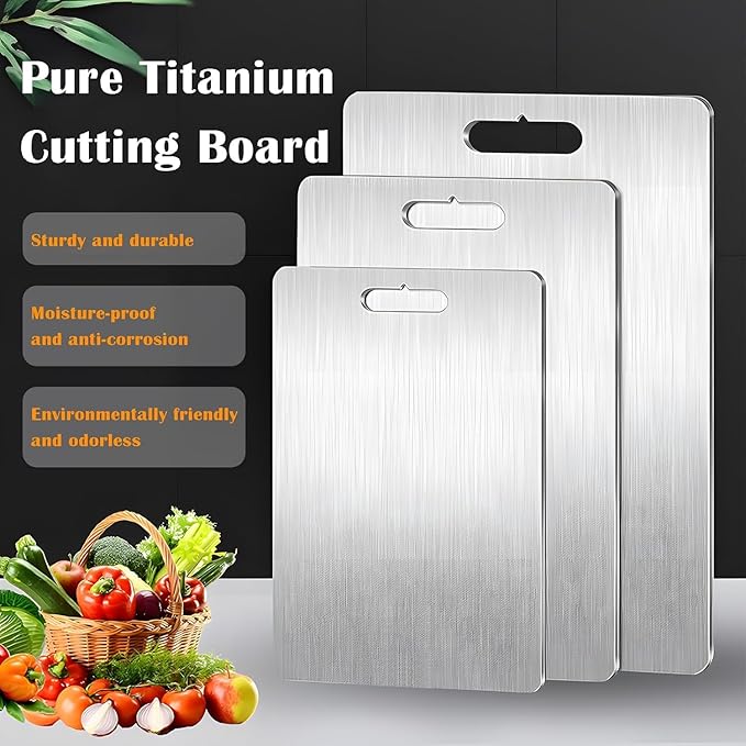 Premium Pure Titanium Cutting Board for Kitchen New Upgrade Double Sided Dust-free Cutting Board,Hygiene Durable Dishwasher Chopping Board for Meat, Vegetables & Fruits (L - 1Pack)