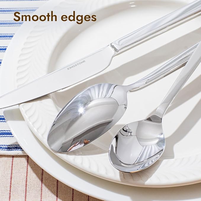 KINGSTONE Silverware Set, 60-Piece Flatware Cutlery Set Premium Stainless Steel, Service for 12, for Kitchen, Home, Wedding, Party, Mirror Polished and Dishwasher Safe
