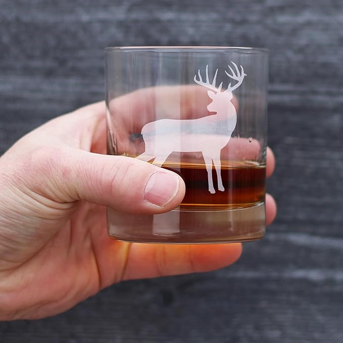 Bevvee Deer Whiskey Rocks Glass - Cabin Themed Gifts or Rustic Decor for Men and Women - Fun Whisky Drinking Tumbler - 10.25 oz
