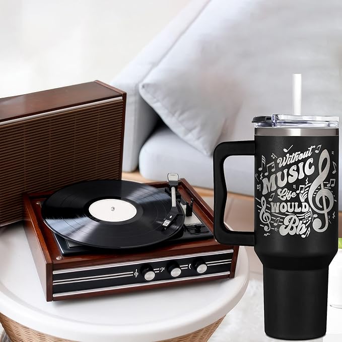 Music Gifts for Men, Women & Teens - 40oz Musical Themed Tumbler with Handle for Music Lovers, Teacher Appreciation Gifts - Fathers Day, Mothers Day, Birthday, Christmas Gift for Rhythm Lovers
