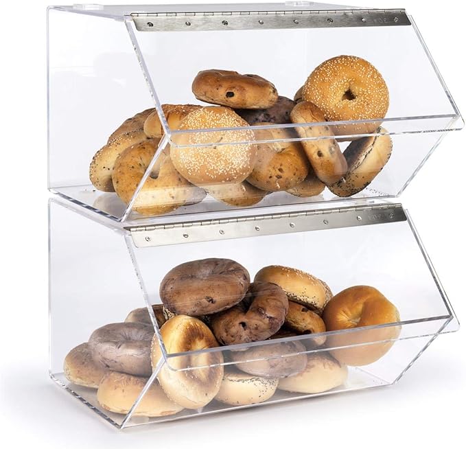 Clear Pastry Display Case for Bagels and Other Baked Goods, Clear, Stackable, with A Hinged Door