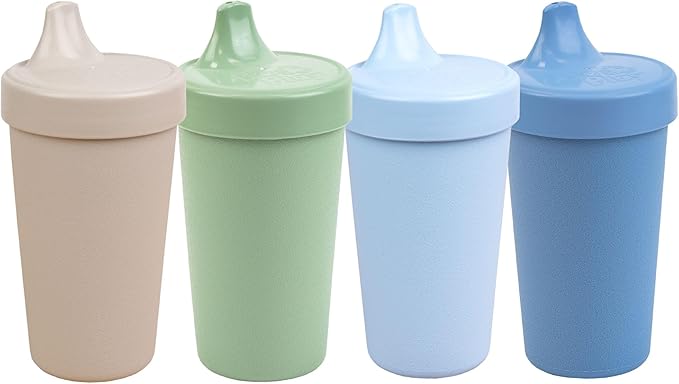 Re-Play Spill-Proof Sippy Cups - Reusable 10 Oz Set of 4, Dishwasher & Microwave Safe, Made in USA, Meadow