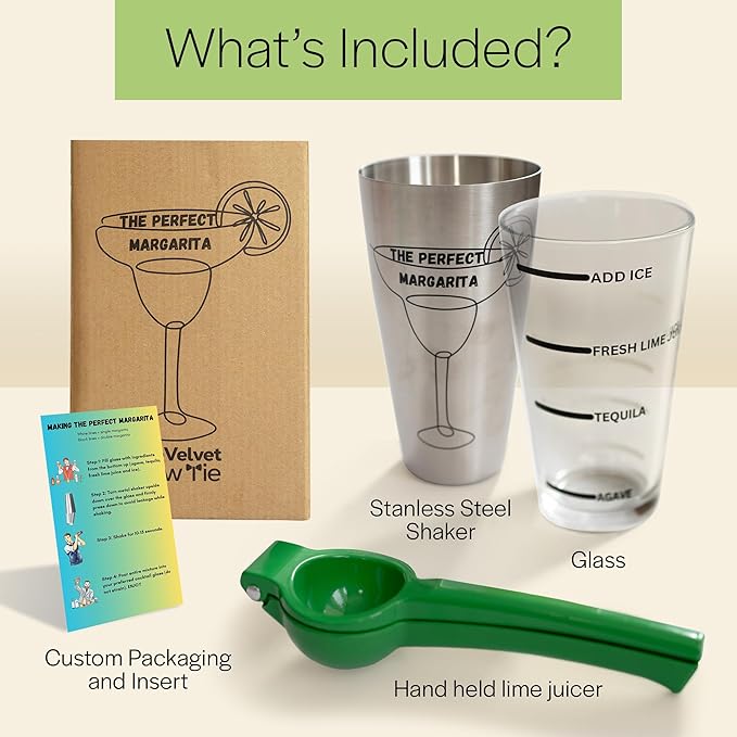The Perfect Margarita | Easy to Use Margarita Cocktail Shaker Kit | Single & Double Recipes | No Jiggers or Measuring Tools Needed | Bartender Quality Shaker and Hand Juicer | Home Bar Accessories