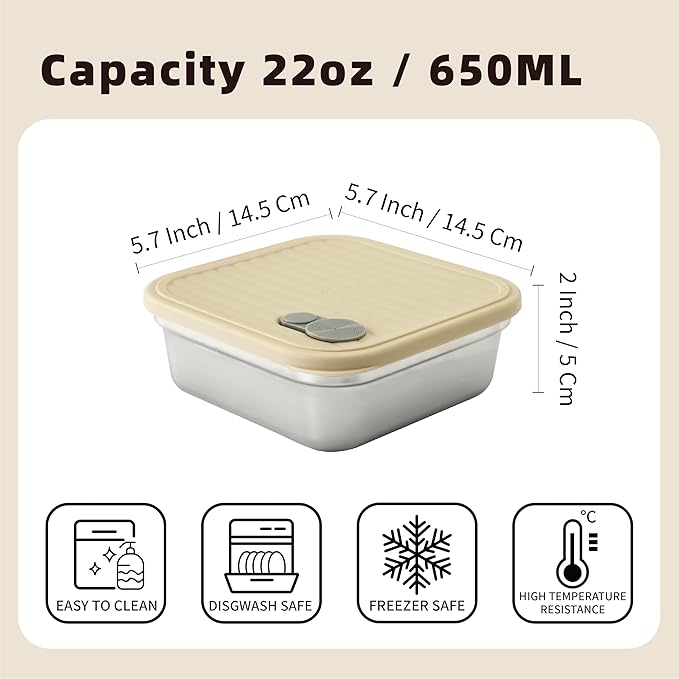 2 Pack Reusable Stainless Steel Sandwich Containers – Durable, Eco-Friendly, Leak-Proof Design, 22 oz (White & Yellow)
