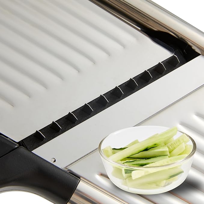 Restaurantware Stainless Steel Adjustable Mandoline Slicer - German Standard Vegetable Slicer with Blade Guard, Cut-Resistant Gloves, Cleaning Brush - Food Slicer for Potato, Onions, Cucumbers, Tomato