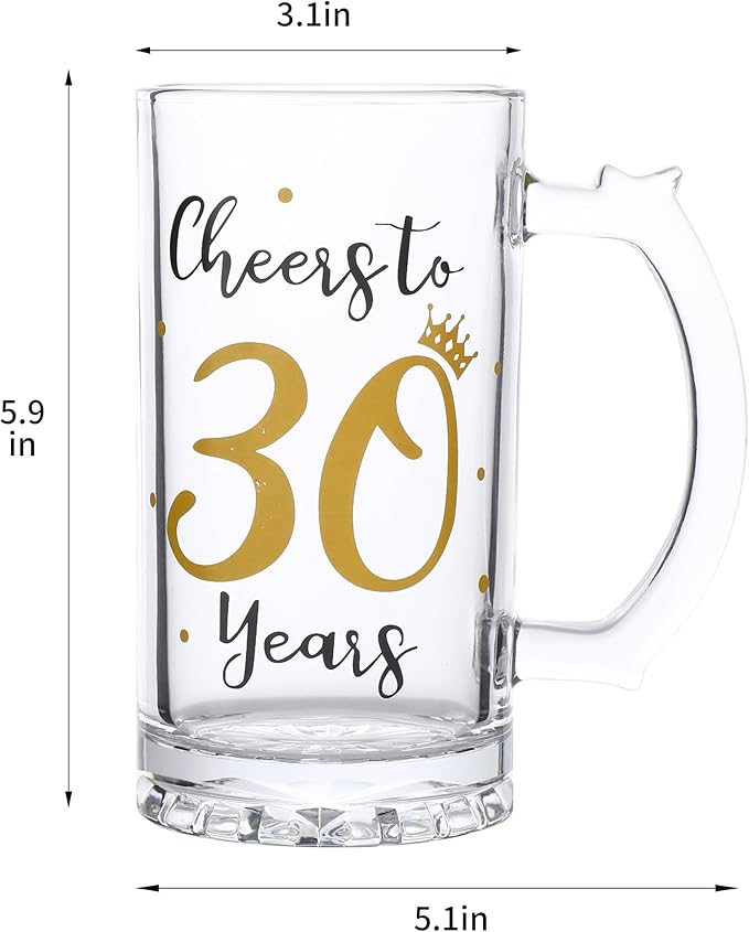 30th Birthday Gift，Men and Women Cheering 30th Birthday Beer Mugs，Cheers to the 30th Anniversary Beer Glass，30th Birthday Party Wedding Anniversary Decorative Gift, 18 Ounce (Cheers to 30 Years)