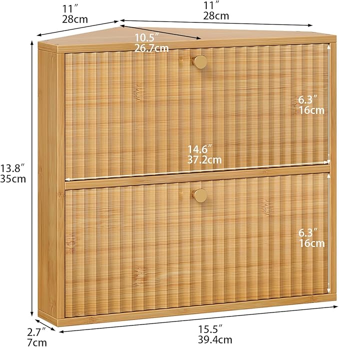 Corner Bread Box for Kitchen Countertop Bamboo Two Layer Large Capacity Bread Storage Bin Vintage Storage for Homemade Bread (Natural Bamboo)