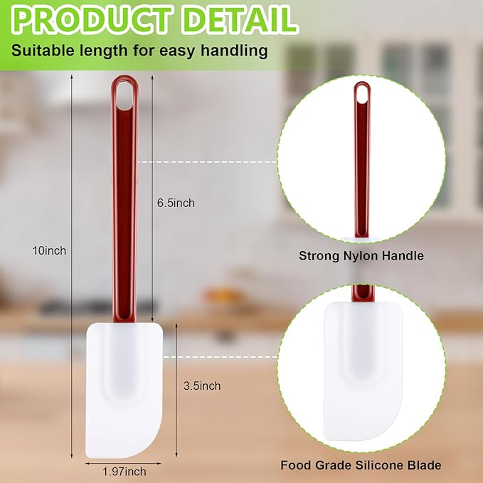 Dandat 9 Pcs Silicone Rubber Spatula, Commercial Spatula 500 Fahrenheit Heat Resistant, Non Stick Heavy Duty Scraper for Kitchen Cook Mix Fry Spread Bake, Dishwasher Safe(Deep Red and White,10 Inch)