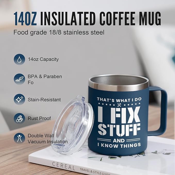 NOWWISH Christmas Gifts for Men, Dad Coffee Mug, Fun Birthday Cups for Dad Husband Grandpa from Daughter Son, 14 oz, Navy Blue
