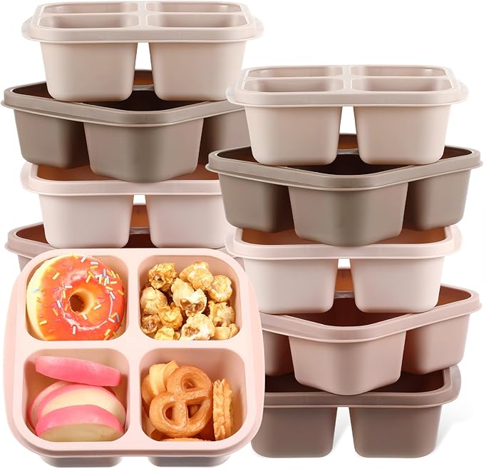 Honeydak 10 Pack Bento Snack Containers 4 Compartment Snack Boxes Reusable Containers with Lids Divided Meal Prep Lunch Food Storage Box for School Work Travel