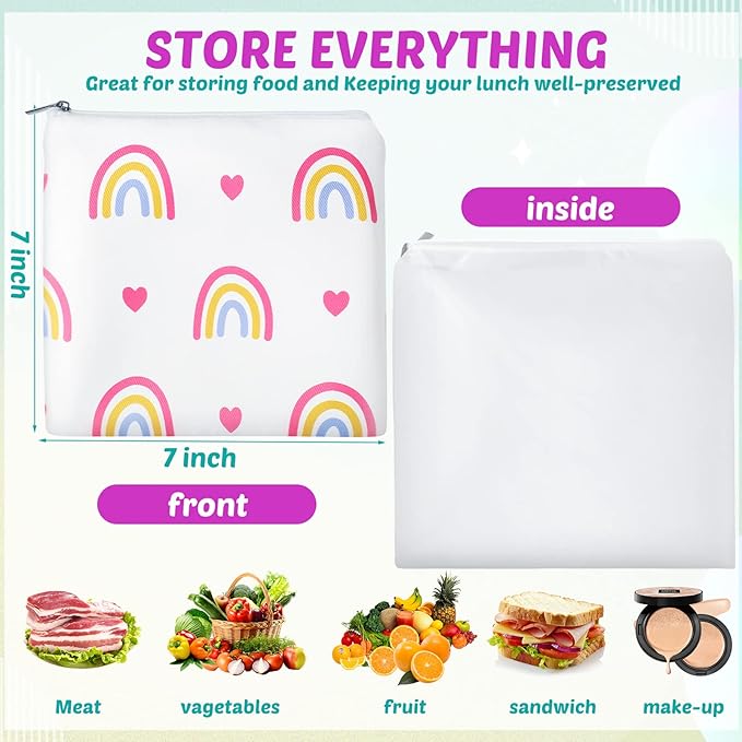Chumia 6 Pcs Reusable Snack Bags Christmas Gifts Food Safety Washable Snack Bags Lunch with Zipper Portable Sandwich Bag Food Storage Pouch Double Layer(Cute,7 x 7 Inches)