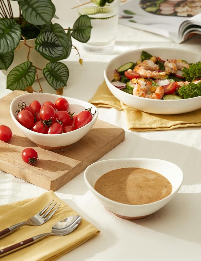 Teocera 5 Inch Porcelain Small Bowls Set, 6 Ounce small serving bowls for Dessert, Ice Cream, Snack, Dipping, Side Dishes, Microwave & Dishwasher Safe- Beige