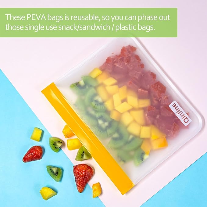 Reusable Food Storage Bags - 10 Pack Freezer Bags, Extra Thick Leakproof Lunch Bags for Salad Fruit Marinate Meats Travel - 10 Sandwich Storage Bag