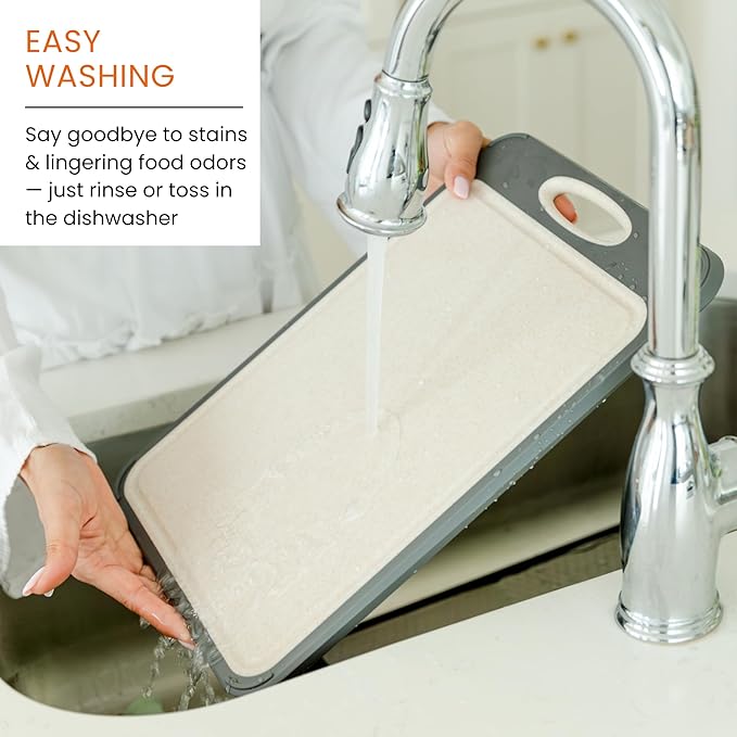 PurpleDove Double-Sided Cutting Board with 304 Stainless Steel & Wheat Straw | Scratch-Proof Chopping Board, Non-Porous | Odor-Resistant Butcher Board | Dishwasher-Safe Kitchen Board