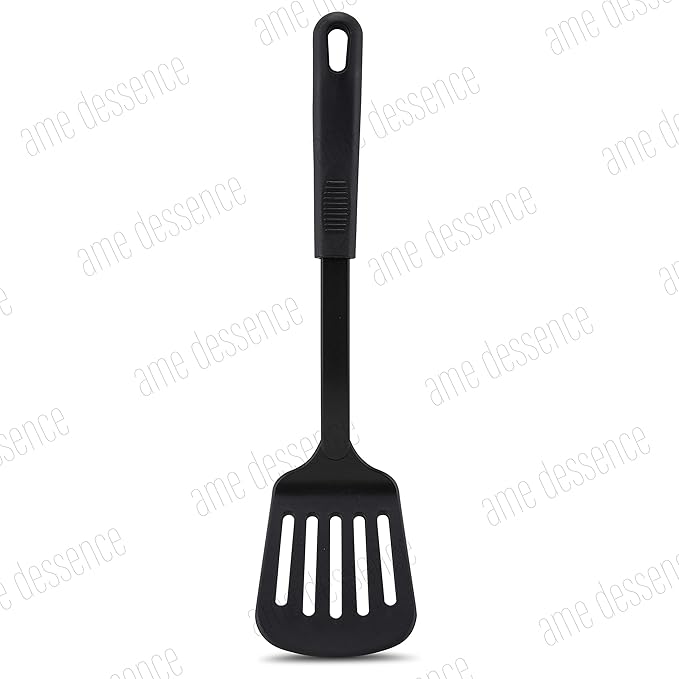 AME D'ESSENCE Turner Flexible Slotted Spatula 12 inch Black Nylon 410ºF Heat Resistant Spatula with Ergonomic Handle Kitchen Gadgets for Frying