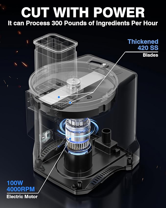 WantJoin 5-in-1 Electric Food Processor & Vegetable Chopper - Multifunctional Commercial Dicer with Stainless Steel Blades for Slicing (2.5mm), Dicing (6/8/12mm), Chopping (2.5mm), Shredding