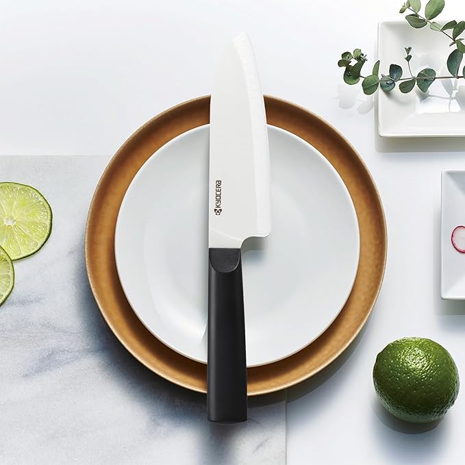 Kyocera INNOVATIONwhite 5.5" Ceramic Santoku Knife - White Z212 Blade with Non-Slip Black Handle