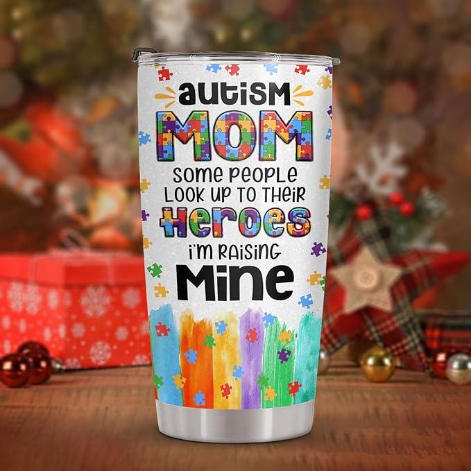 34HD Gifts for Mom, Autism Mom Tumbler with Lid 20oz Stainless Steel, Cool Momma Coffee Mug, Autism Awareness Gifts for Women, Teacher, Parents