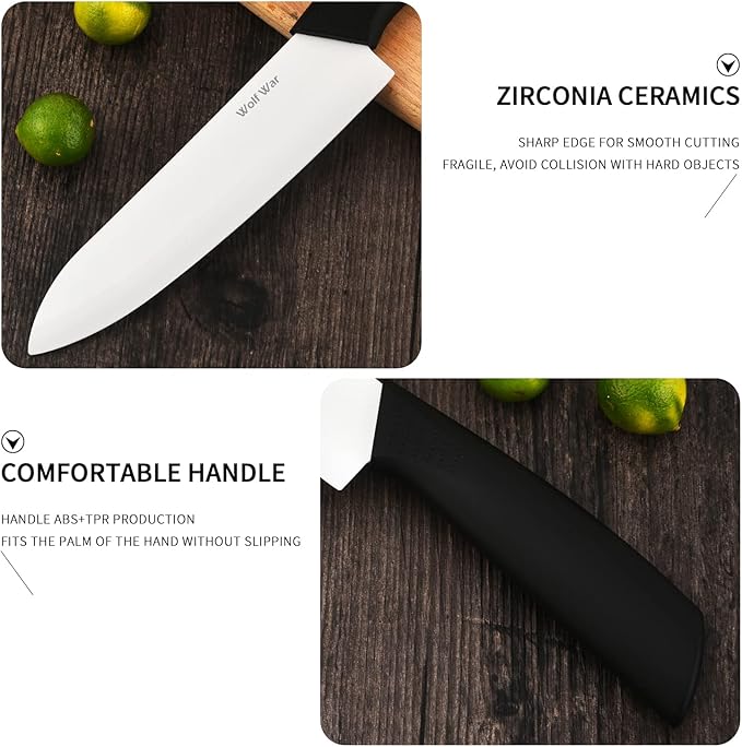 Kitchen Ceramic Knife Set Professional Knife With Sheaths, Super Sharp Rust Proof Stain Resistant (6" Chef Knife, 5" Utility Knife, 4" Fruit Knife, 3" Paring Knife, One Peeler)