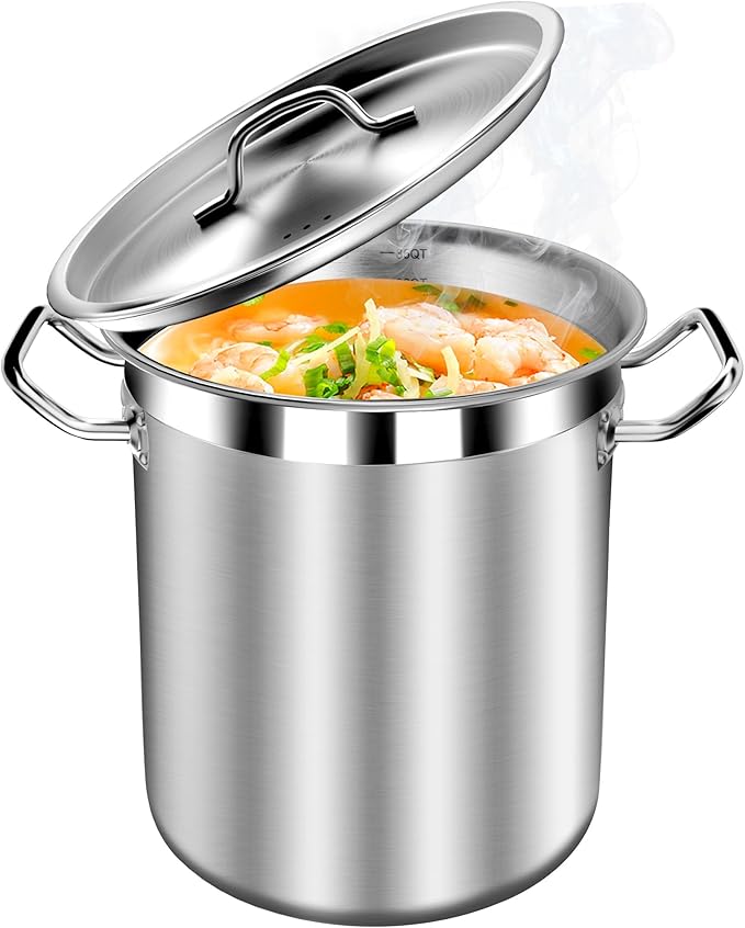 Commercial Grade Large Stock Pots - Soup Pot with Lid - Non-Nickel Stainless Steel - Healthy Cookware Polished Stockpots - Heavy Duty - 35 Quart (8.8Gallon)